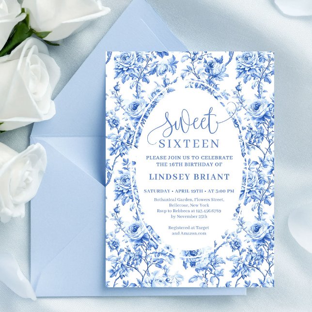 Royal Blue Roses Digital Sweet Sixteen Invitation (Royal Blue Roses Digital Sweet Sixteen Invitation)