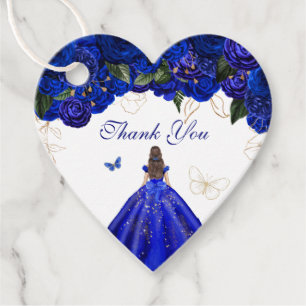 Royal Blue Roses Elegant Butterfly Blue Gown Favour Tags