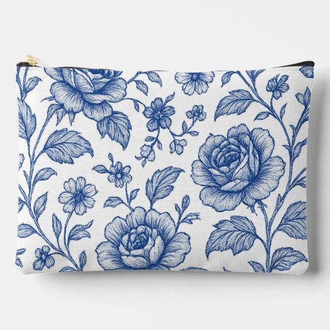 Royal Blue Roses Floral Pattern  Accessory Pouch (Front)