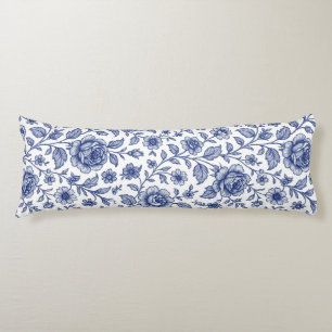 Royal Blue Roses Floral Pattern Body Cushion
