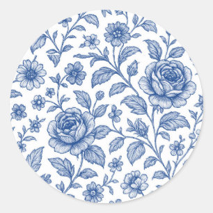 Royal Blue Roses Floral Pattern  Classic Round Sticker