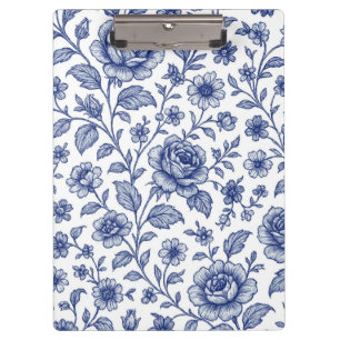 Royal Blue Roses Floral Pattern Clipboard