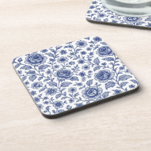 Royal Blue Roses Floral Pattern Coaster