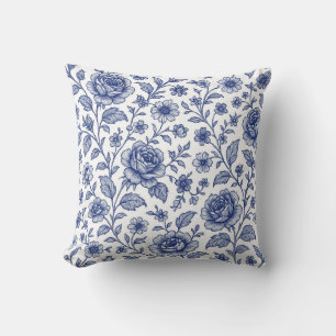 Royal Blue Roses Floral Pattern Cushion