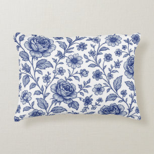 Royal Blue Roses Floral Pattern Decorative Cushion