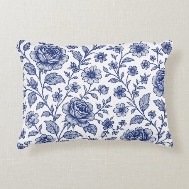 Royal Blue Roses Floral Pattern  Decorative Cushion (Front)