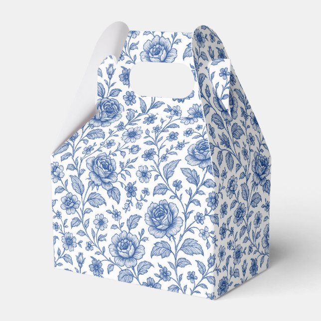 Royal Blue Roses Floral Pattern  Favour Box (Front Side)