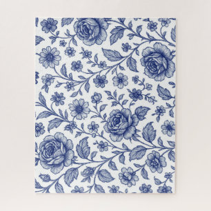 Royal Blue Roses Floral Pattern  Jigsaw Puzzle
