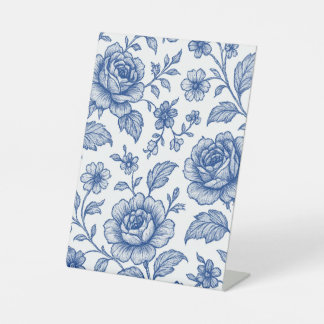Royal Blue Roses Floral Pattern Pedestal Sign