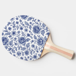 Royal Blue Roses Floral Pattern Ping Pong Paddle
