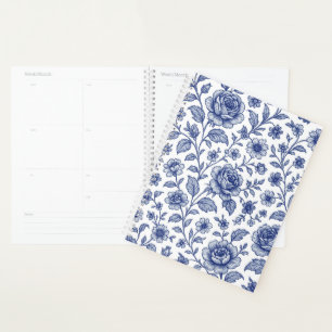 Royal Blue Roses Floral Pattern Planner