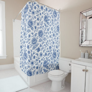 Royal Blue Roses Floral Pattern  Shower Curtain