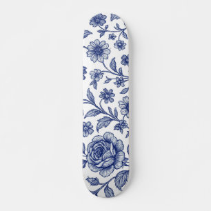 Royal Blue Roses Floral Pattern  Skateboard
