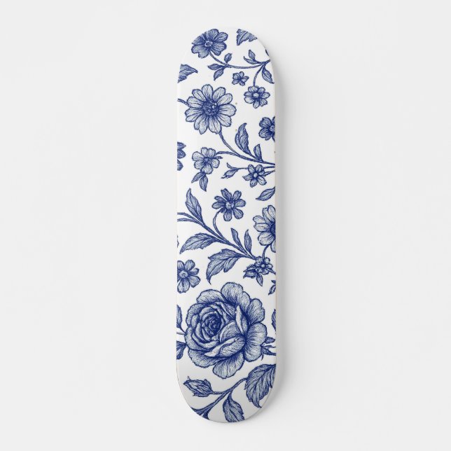 Royal Blue Roses Floral Pattern  Skateboard (Front)