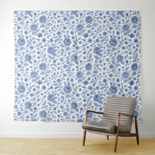 Royal Blue Roses Floral Pattern  Tapestry