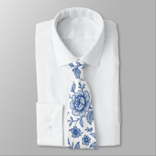 Royal Blue Roses Floral Pattern  Tie