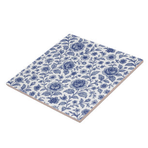 Royal Blue Roses Floral Pattern Tile