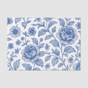 Royal Blue Roses Floral Pattern Tissue Paper
