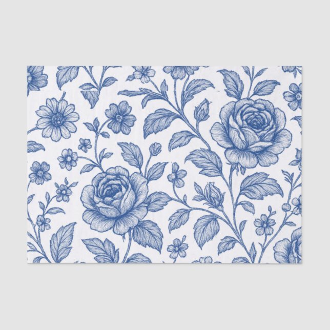 Royal Blue Roses Floral Pattern  Tissue Paper (Front)