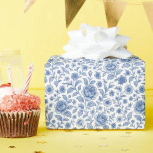 Royal Blue Roses Floral Pattern Wrapping Paper