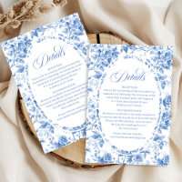 Royal Blue Roses Floral Wedding Details Card