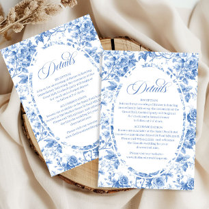 Royal Blue Roses Floral Wedding Details Card