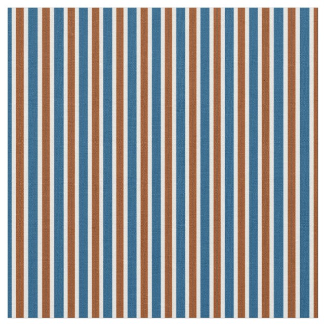 royal blue, rust brown, and crisp white vertical s fabric (Close Up)