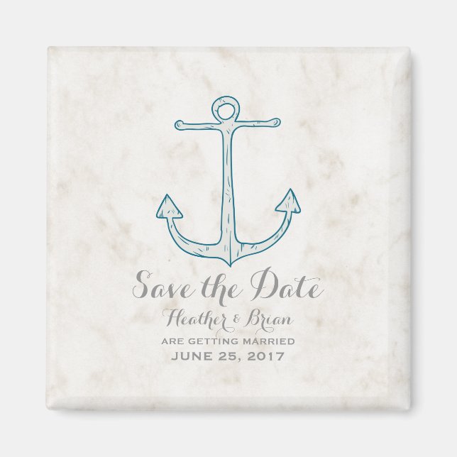 Royal Blue Rustic Anchor Save the Date Magnet (Front)