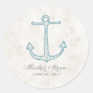 Royal Blue Rustic Anchor Wedding Classic Round Sticker