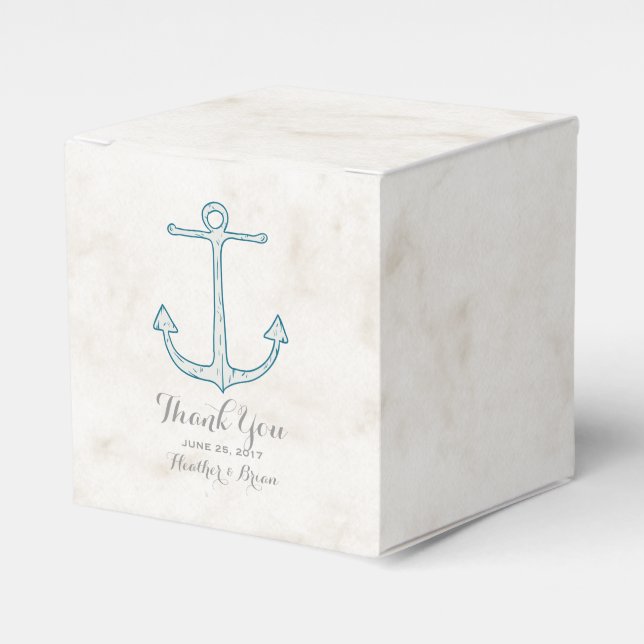 Royal Blue Rustic Anchor Wedding Favour Box (Front Side)