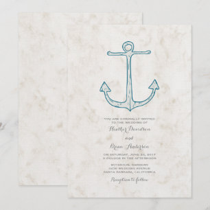 Royal Blue Rustic Anchor Wedding Invite