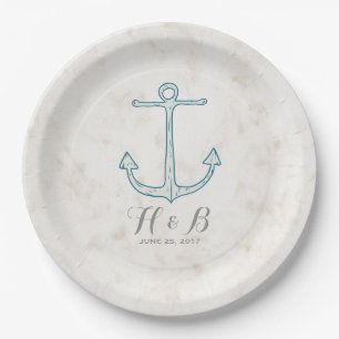 Royal Blue Rustic Anchor Wedding Paper Plate