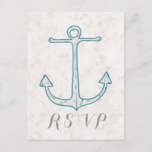 Royal Blue Rustic Anchor Wedding RSVP Postcard