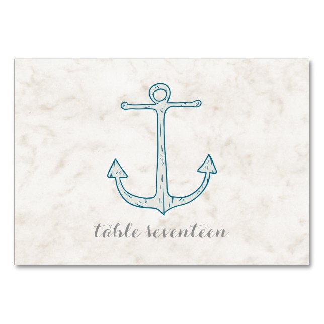 Royal Blue Rustic Anchor Wedding Table Table Number (Front)