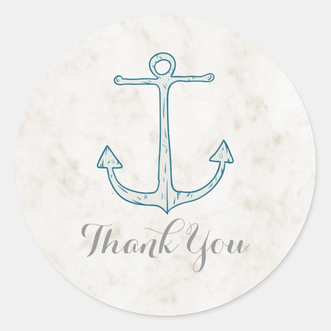 Royal Blue Rustic Anchor Wedding Thank You Classic Round Sticker (Front)