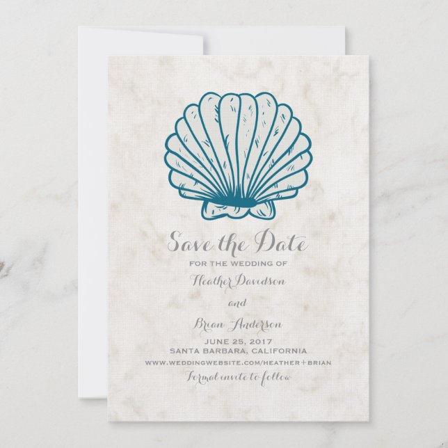 Royal Blue Rustic Seashell Save the Date Invite (Front)