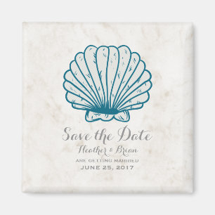 Royal Blue Rustic Seashell Save the Date Magnet