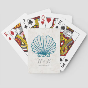 Royal Blue Rustic Seashell Wedding Playing Cards