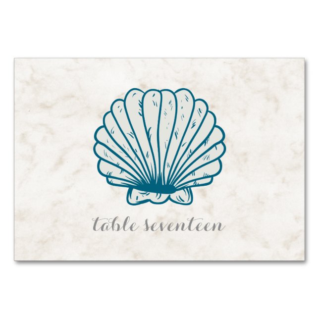 Royal Blue Rustic Seashell Wedding Table Number (Front)