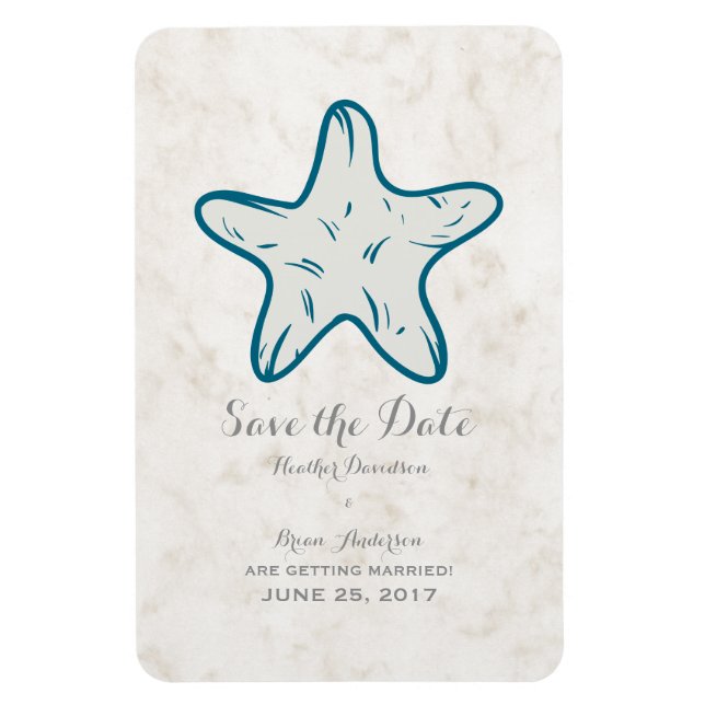 Royal Blue Rustic Starfish Save the Date Magnet (Vertical)