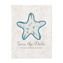 Royal Blue Rustic Starfish Save the Date Postcard