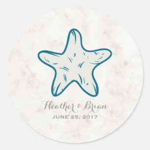 Royal Blue Rustic Starfish Wedding Classic Round Sticker