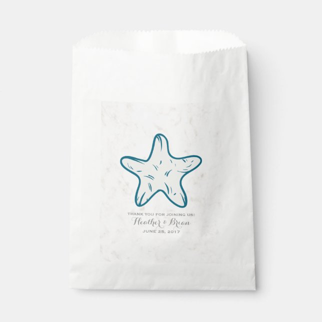 Royal Blue Rustic Starfish Wedding Favour Bags (Front)