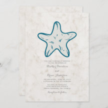 Royal Blue Rustic Starfish Wedding Invite
