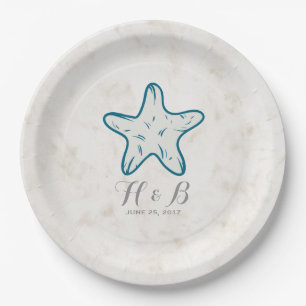 Royal Blue Rustic Starfish Wedding Paper Plate