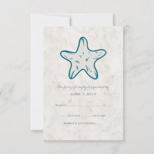 Royal Blue Rustic Starfish Wedding RSVP Card