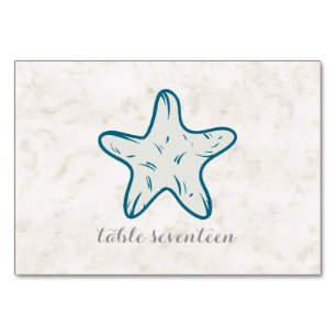 Royal Blue Rustic Starfish Wedding Table Number