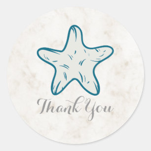 Royal Blue Rustic Starfish Wedding Thank You Classic Round Sticker