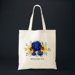 Royal Blue Rustic Sunflower Bridesmaid gift Tote Bag<br><div class="desc">Elegant and modern rustic country wedding bridesmaid gift tote bag features bright yellow sunflower, Royal blue peonies , baby’s breath, gypsophila floral frame / wreath with eucalyptus leaves. Please find more matching designs and variations from my "blissweddingpaperie" store. And feel free to contact me for further customisation or matching items....</div>
