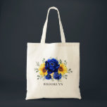 Royal Blue Rustic Sunflower Bridesmaid gift Tote Bag<br><div class="desc">Elegant and modern rustic country wedding bridesmaid gift tote bag features bright yellow sunflower, Royal blue peonies , baby’s breath, gypsophila floral frame / wreath with eucalyptus leaves. Please find more matching designs and variations from my "blissweddingpaperie" store. And feel free to contact me for further customisation or matching items....</div>
